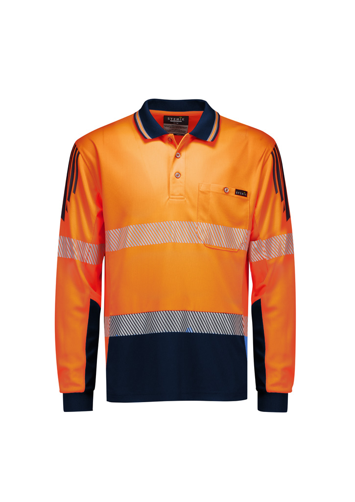 Mens Hi Vis Flux Segmented Tape Long Sleeve Polo (ZH550) - Image 3
