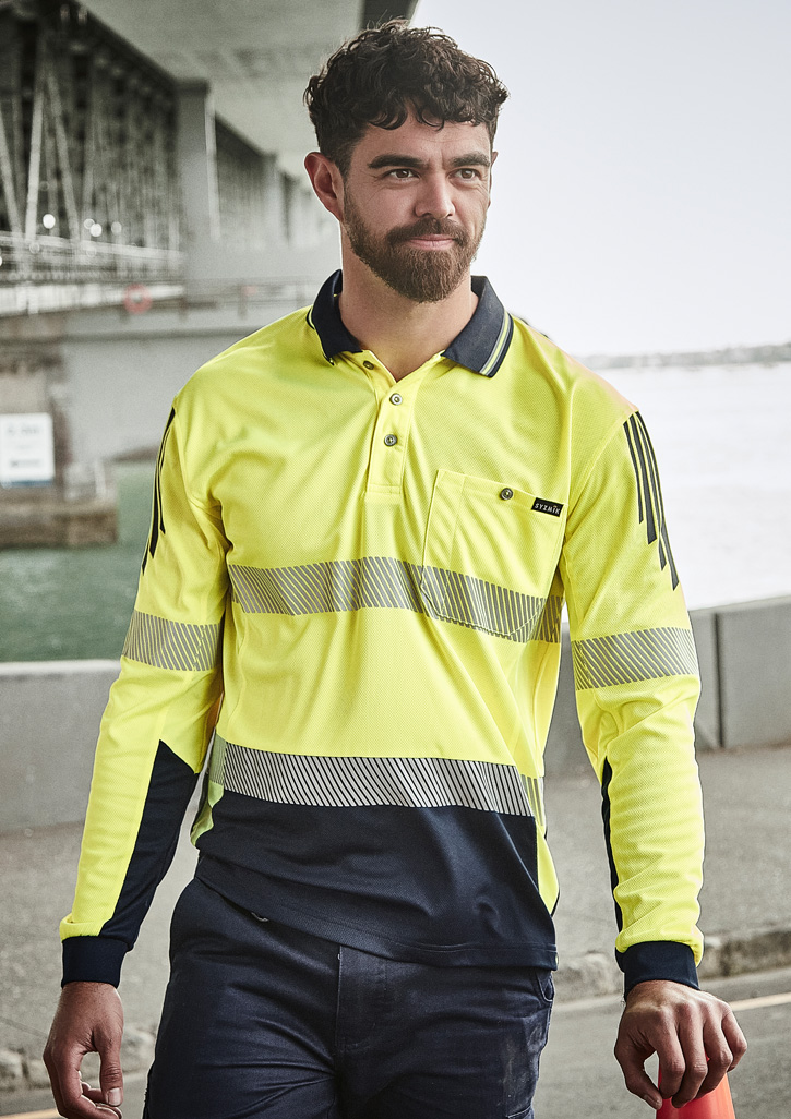 Mens Hi Vis Flux Segmented Tape Long Sleeve Polo (ZH550)